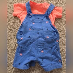 Carter's Blue Overalls with Crab and Sailboat Print